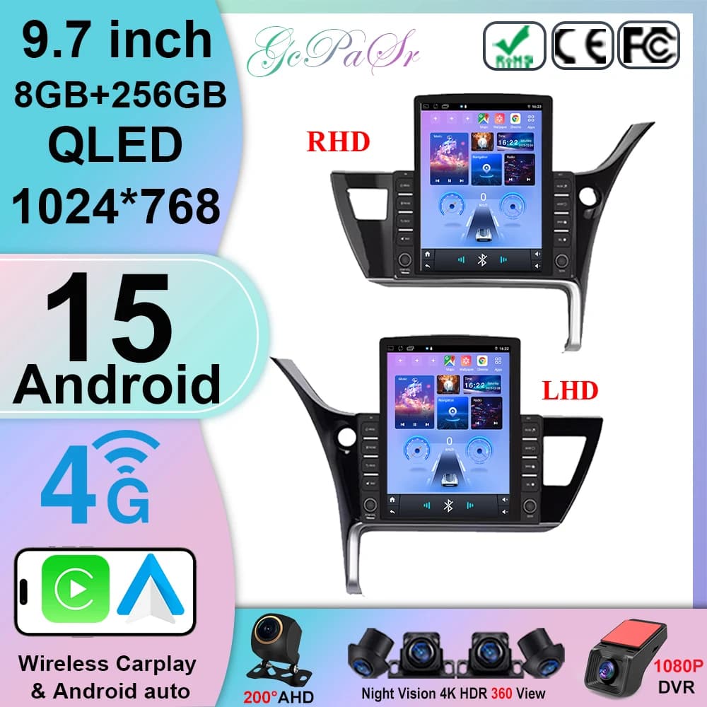 Autoradio 9.7 inch for Toyota Corolla 11 Auris E180 2017 2018 2019 Autoradio Multimedia 4G LTE DSP Stereo Android 15 QLED BT DVD