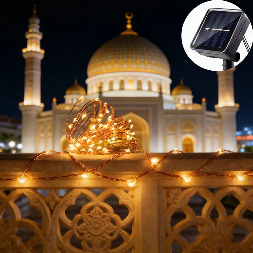 Ornamenti per Ramadan Eid Mubarak 2026, Luci Solari LED a Filo, Ghirlande Luminose per Esterni, Decorazioni per Feste e Giardini
