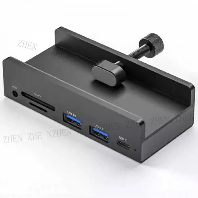 Y Y USB3.0 Hub Clamp with 2 USB-A, SD/TF Card Reader, 3.5mm AUX, Type-C Port