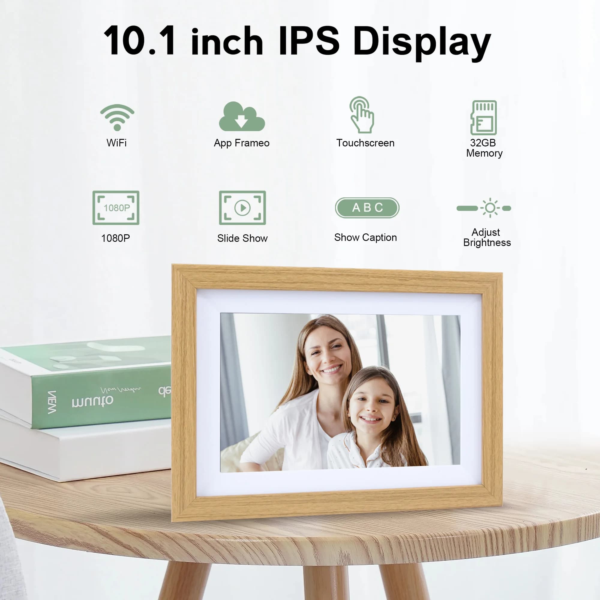 Modern Elegant Grey Wood Digital Photo Frame 1280x800 HD 32GB WiFi Acrylic Family Calendar