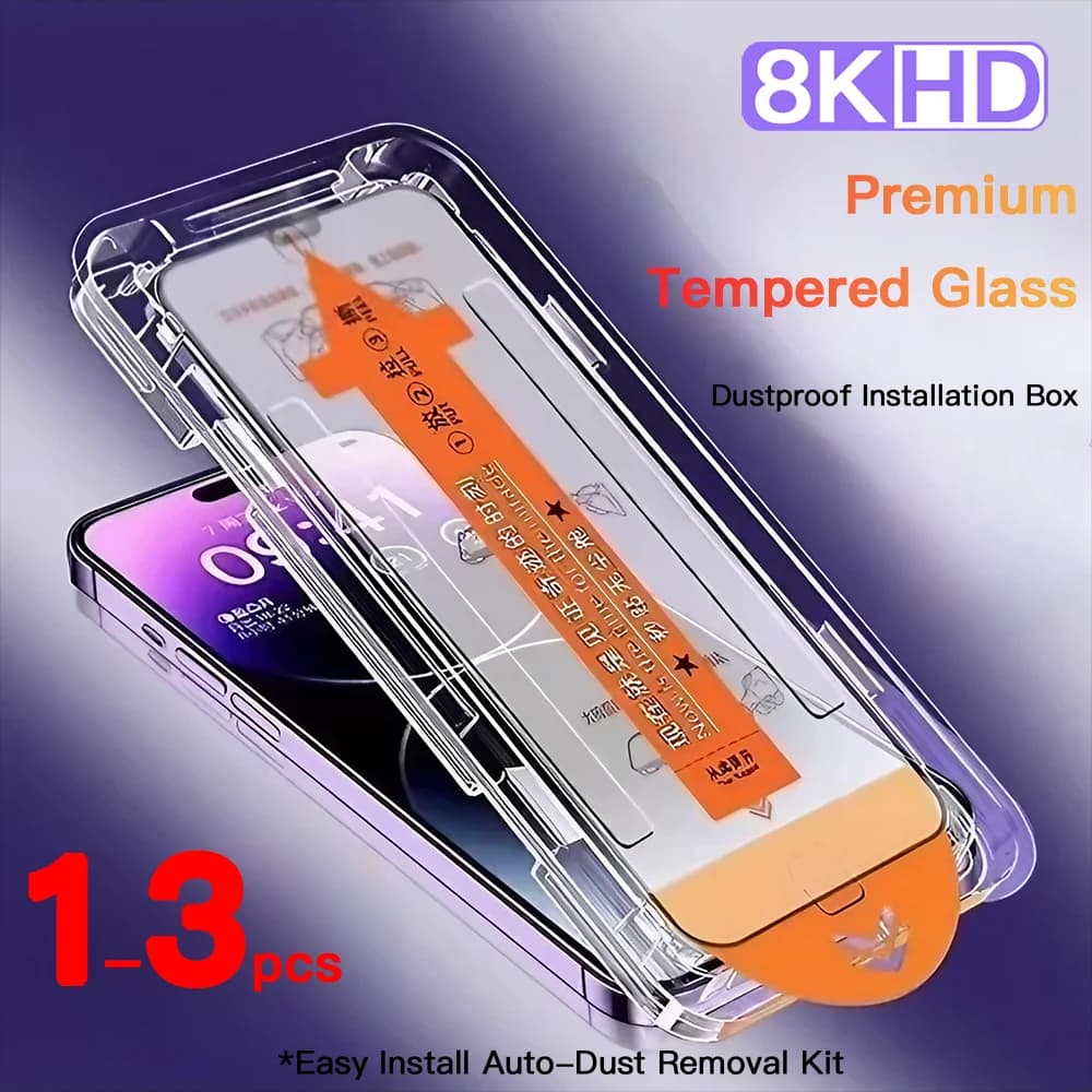 1-3 pezzi in vetro temperato antipolvere per iPhone 15 14 13 12 Pro Max Plus protezione schermo facile da installare a copertura totale