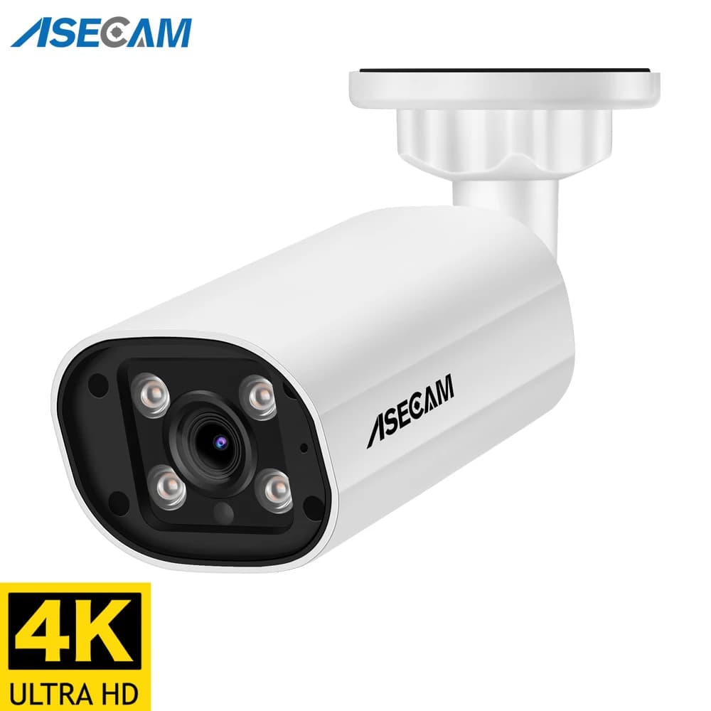 ASECAM 8MP POE IP Camera 4K 15fps External Hunman Detection CCTV 4MP Audio Onvif Double Light Video Security Monitoring