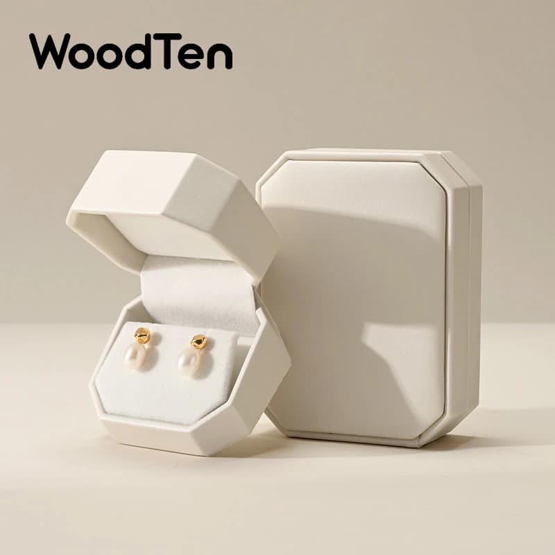 WoodTen New Box Organizer Octagonal Jewelry, Door Earrings, Rings, Pendants, Necklaces and Bracelets, Leather Gift Pack