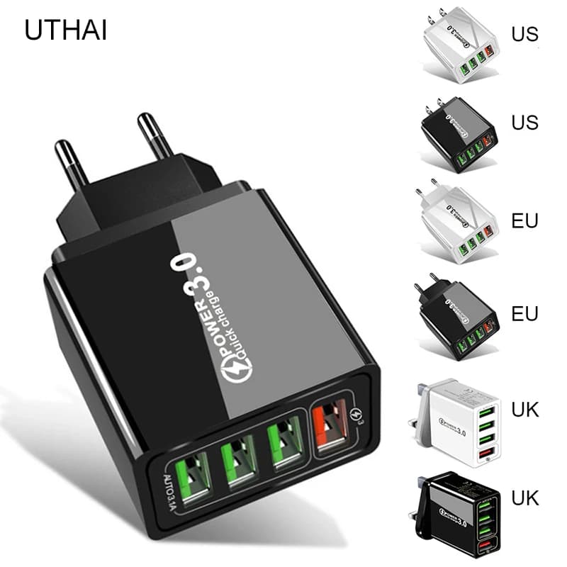UTHAI EU US Plug 5A USB Charger Multi Port 4 USB Quick Charge 3.0 For Phone Adapter Tablet Portable Wall Charger Fast Charger