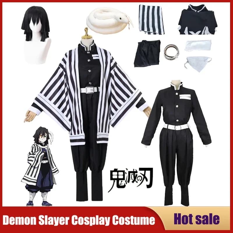 Anime Demone Slayer Costume Cosplay Kimetsu No Yaiba Iguro Obanai Haori Kimono Parrucca Serpente Bianco Puntelli Set Carnevale Festa Uniforme
