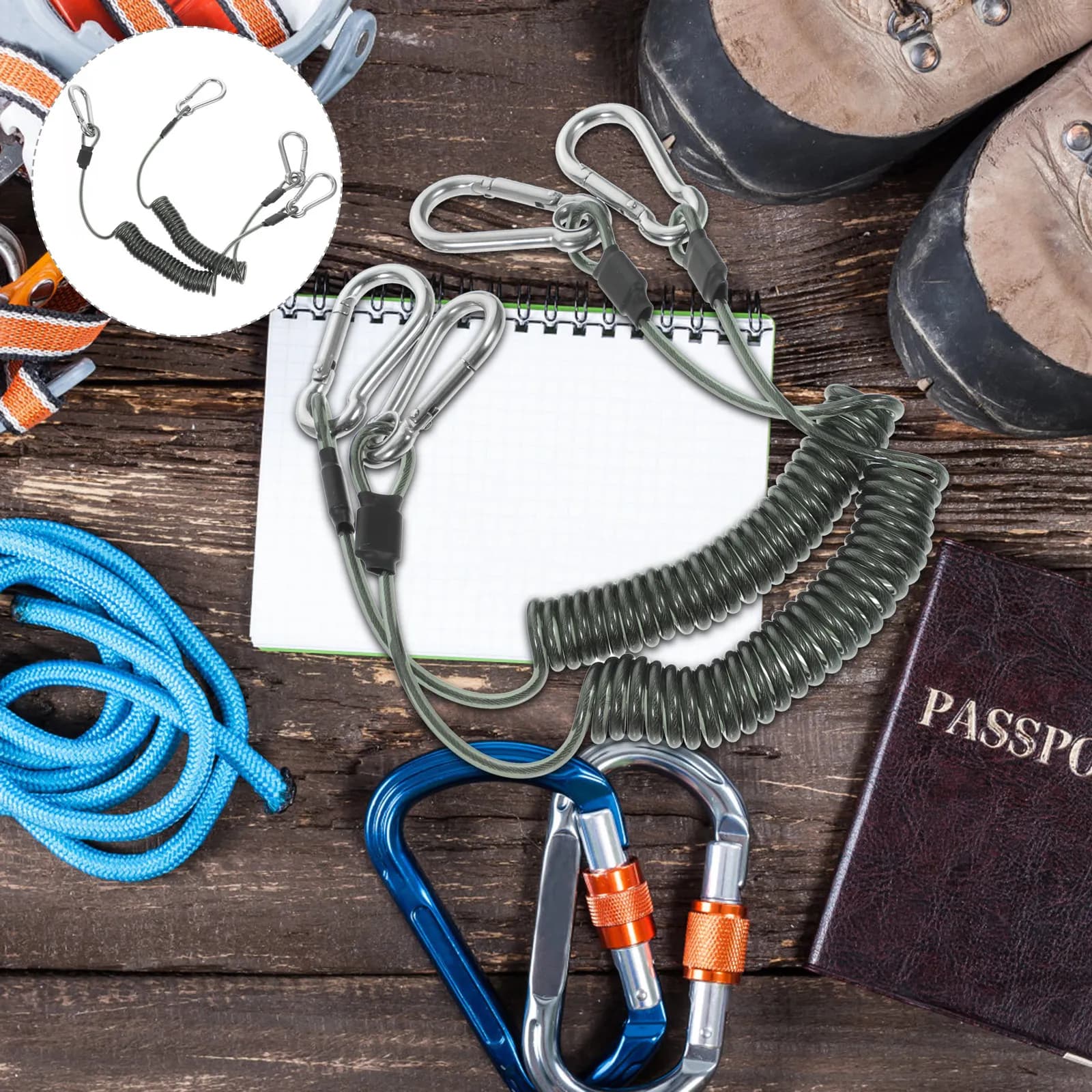 2 Pezzi Accessori da Pesca: Cordini a Spirale con Moschettone, Cordino di Sicurezza per Nautica, Cavo Elastico Anti-smarrimento con Molla per Pinze da Esche