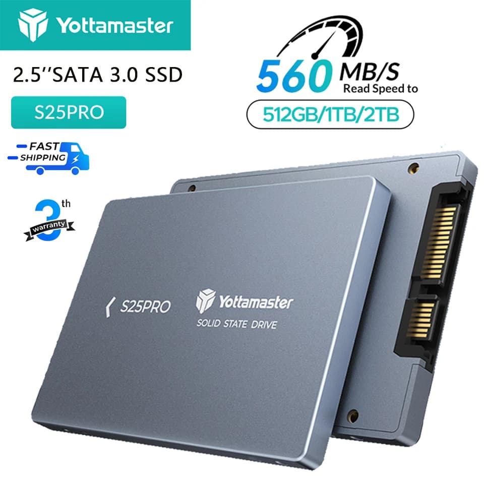 Yottamaster S25PRO 2TB 1TB SATA III SSD 2.5''inch Internal Solid State Drive 6Gbps Aluminum Hard Disk Upgrade Laptop PC Desktop