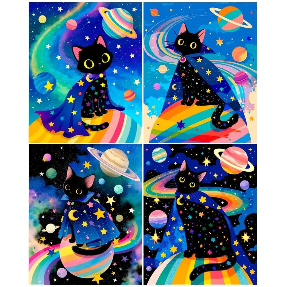 GATYZTORY Planet Cat Painting By Numbers Acrylic paints Painting With Numbers Animal Abstract Original gifts Coloring By Numbers