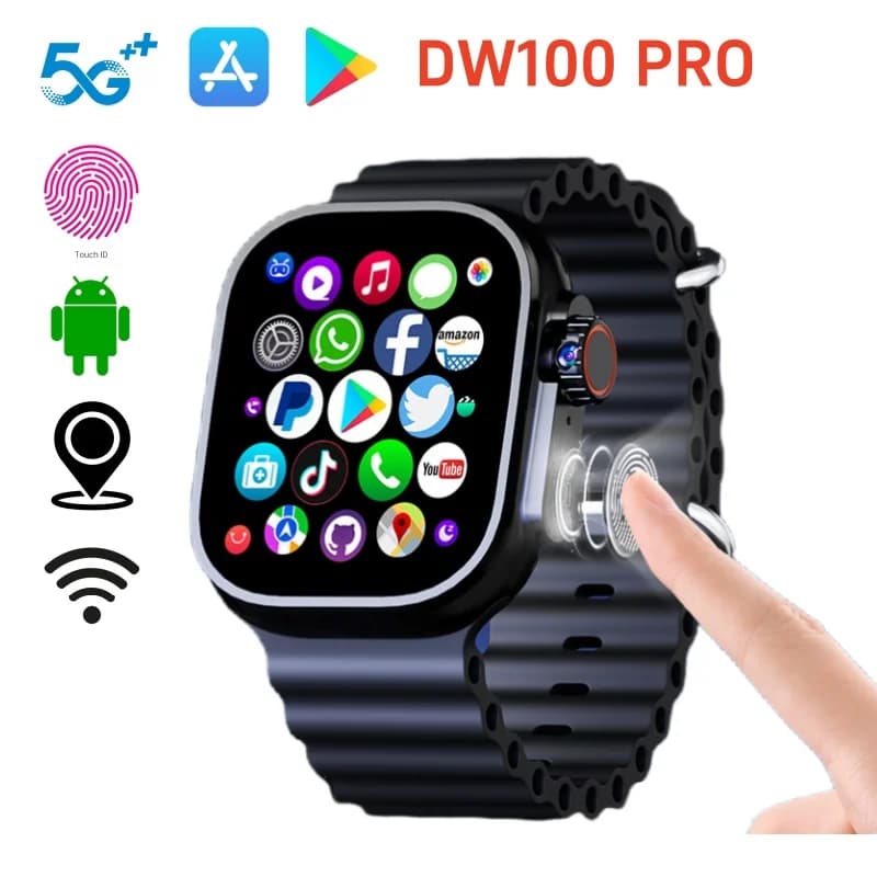DW100 PRO SmartWatch 4G/5G Operating system Android GPS 2.2 inch AMOLED Smart Watch Download app Playing shop TOUCH ID SIM Card WIFI Man Woman