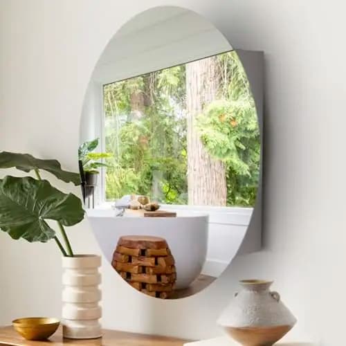 Oval Frameless Bathroom Mirror Cabinet 18x26 Inches Surface Mount Storage With Reflective Front