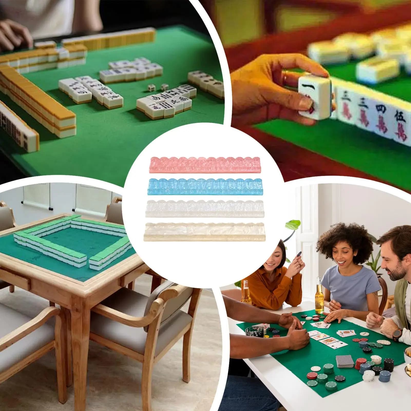 Mahjong Racks 4 Pieces Non-Slip Acrylic Holder With Pushers 17.4 Inch Mahjong Tile Racks For Home Travel Tabletop Practice Game