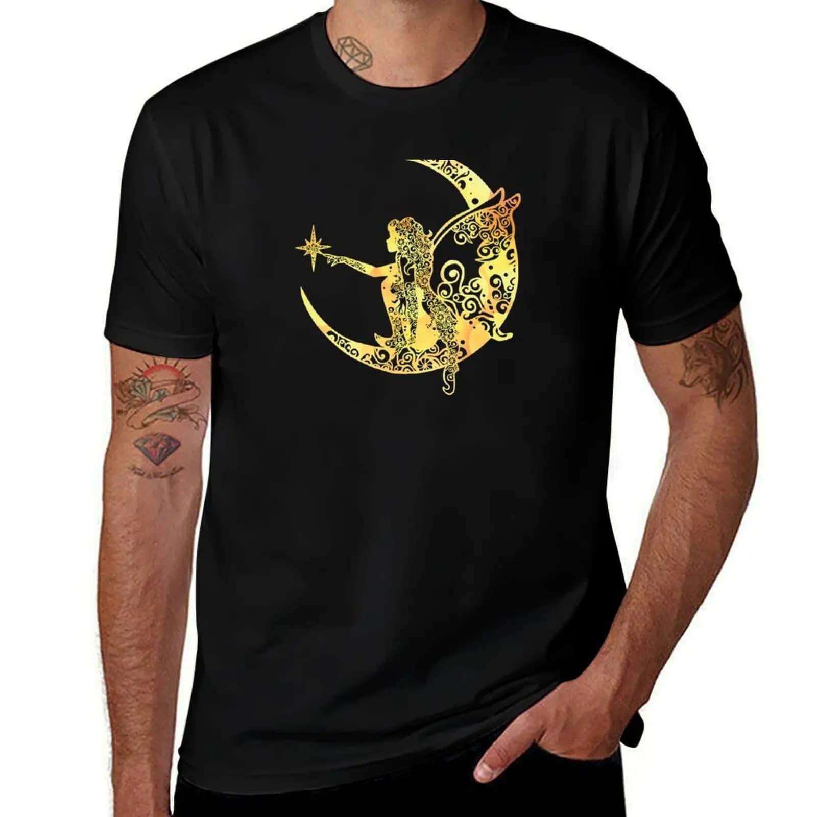 T-shirt Fairy Moon Star Mandala Magical Color Light Art, t-shirt basic a maniche corte con scollo rotondo