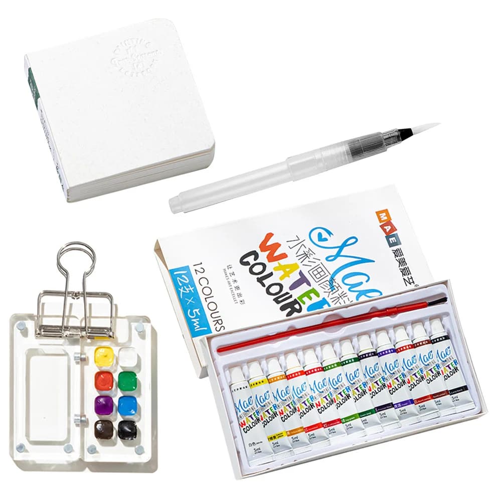 Travel Paint Palette for Painters Artists Students Watercolor Sketch Book with Binder Clip Portable Sketchbook Palette Set