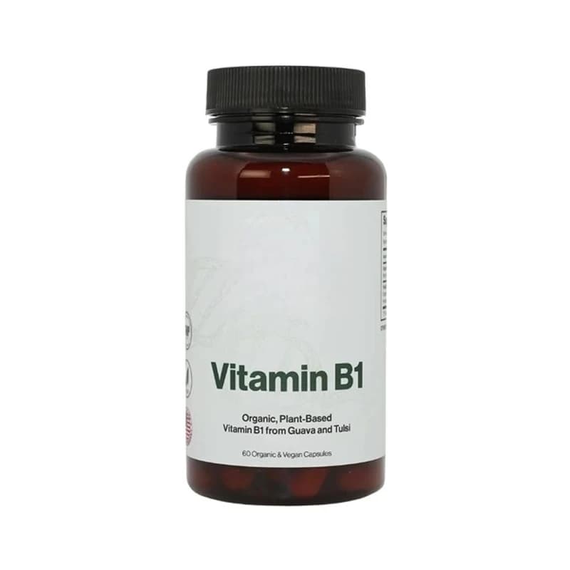 Organic vitamin supplement B1 100 mg guava - vegan supports energy metabolism, unfilled -60 capsules