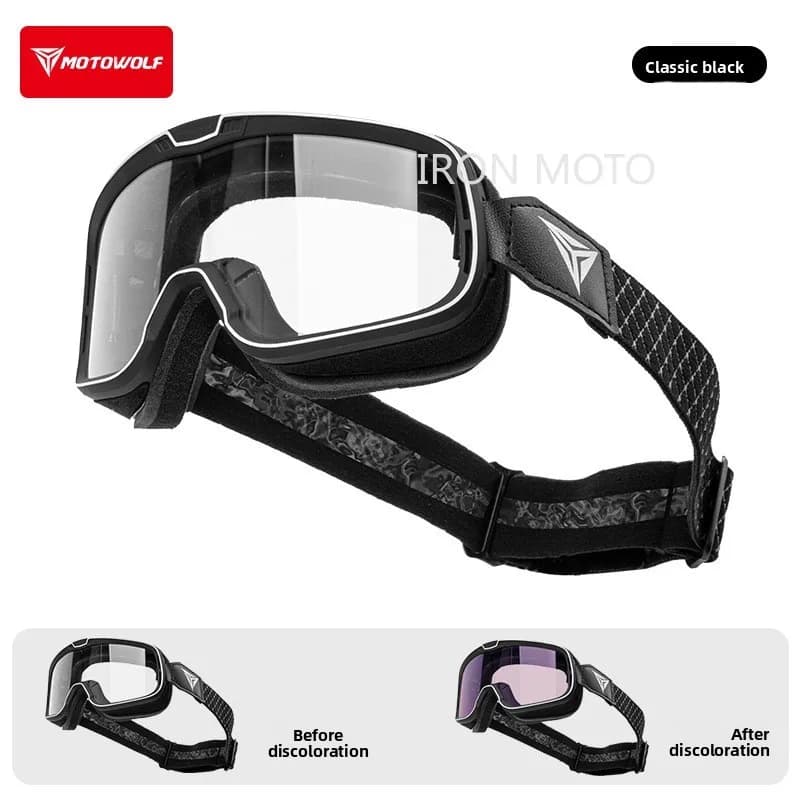 MOTOWOLF Photochromic Motorcycle Goggles Vintage Motocross Glasses Riding Eyewear for Helmet Dirt Bike ATV MTB Off-road Ski