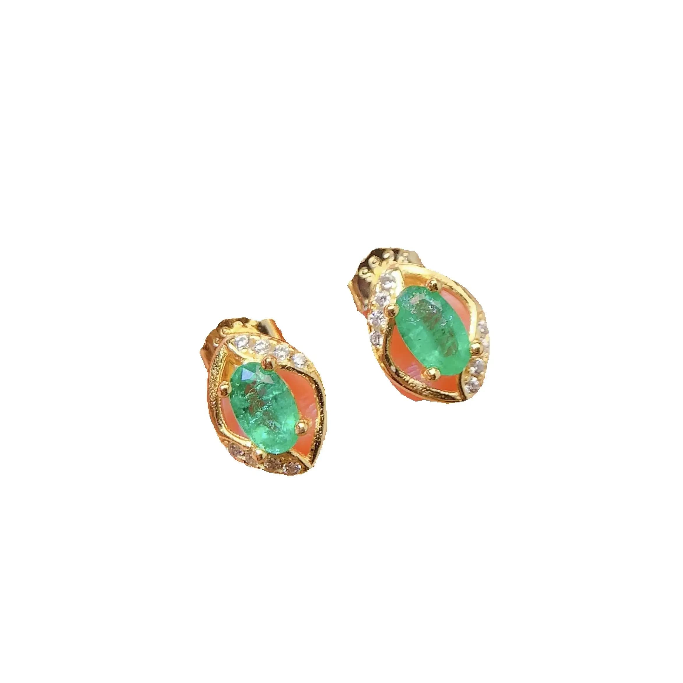 SHILOVEM 925 Sterling Silver Earrings with Emeralds New Christmas Birthday Gift Wholesale Women 3*5mm le030533agml