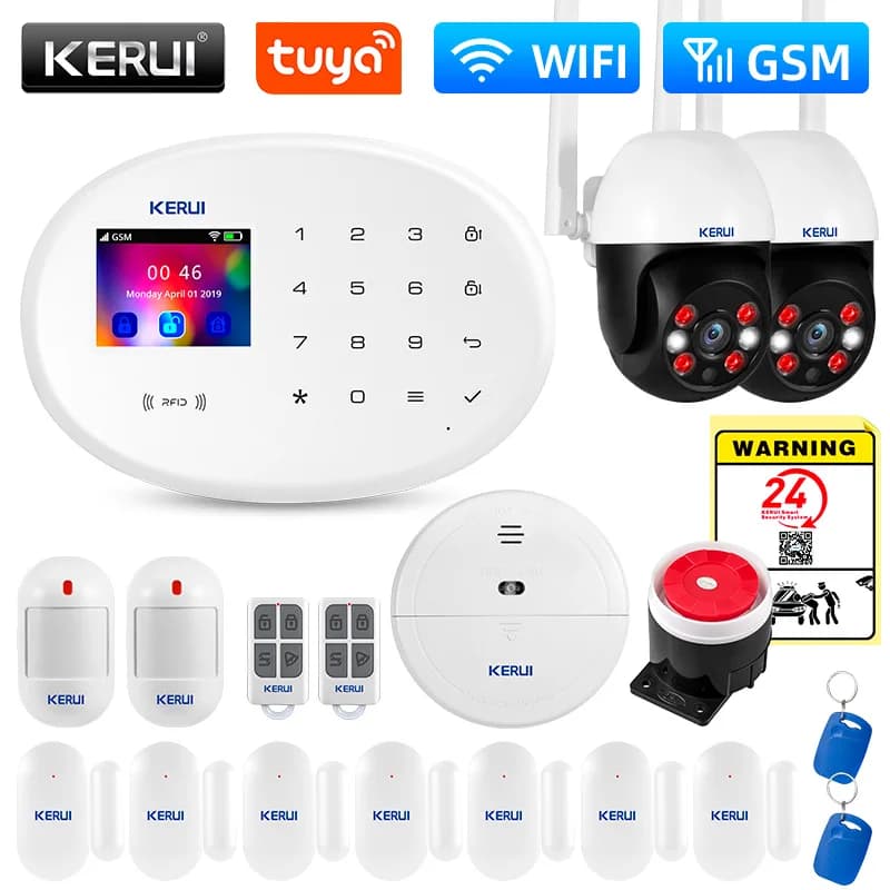 KERUI W202 Kit sistema di allarme WIFI GSM Protezione di sicurezza per elettrodomestici Tuya Smart APP Supporto Alexa con rilevatore di sensori di movimento