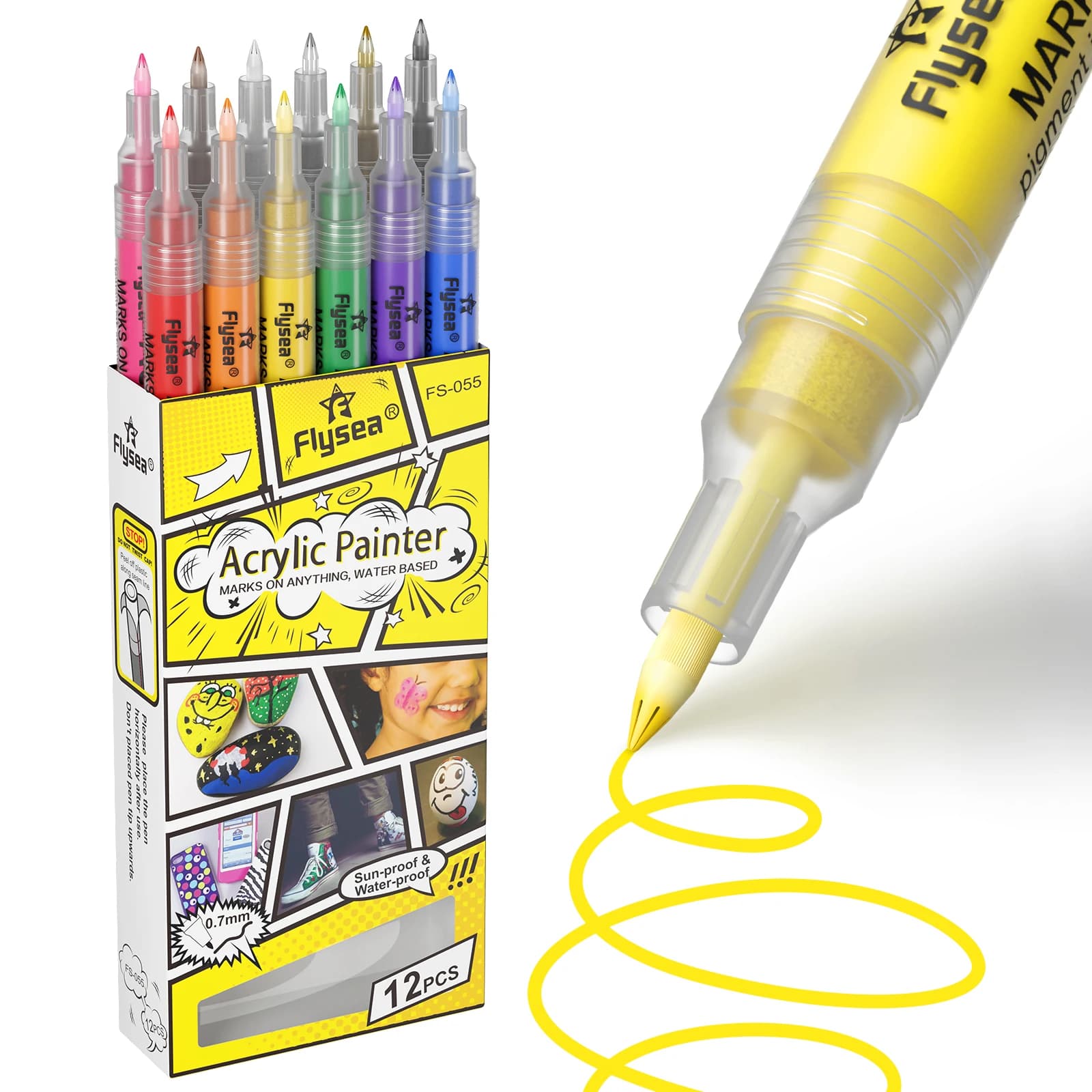 Set di Pennarelli Acrilici 6/12/28 Colori 0.7mm/3.0mm per Disegno su Roccia, Vetro, Tela, Metallo, Ceramica, Tazza, Legno, Plastica