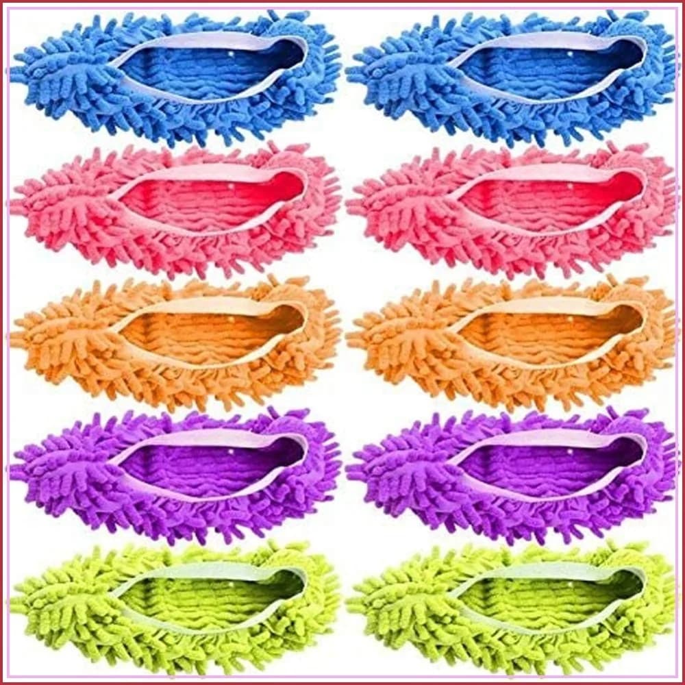 Microfiber Mop Slippers 5 Pairs (10pcs) - Reusable Cleaning Shoes, Adjustable, Washable Floor Cleaning Tool