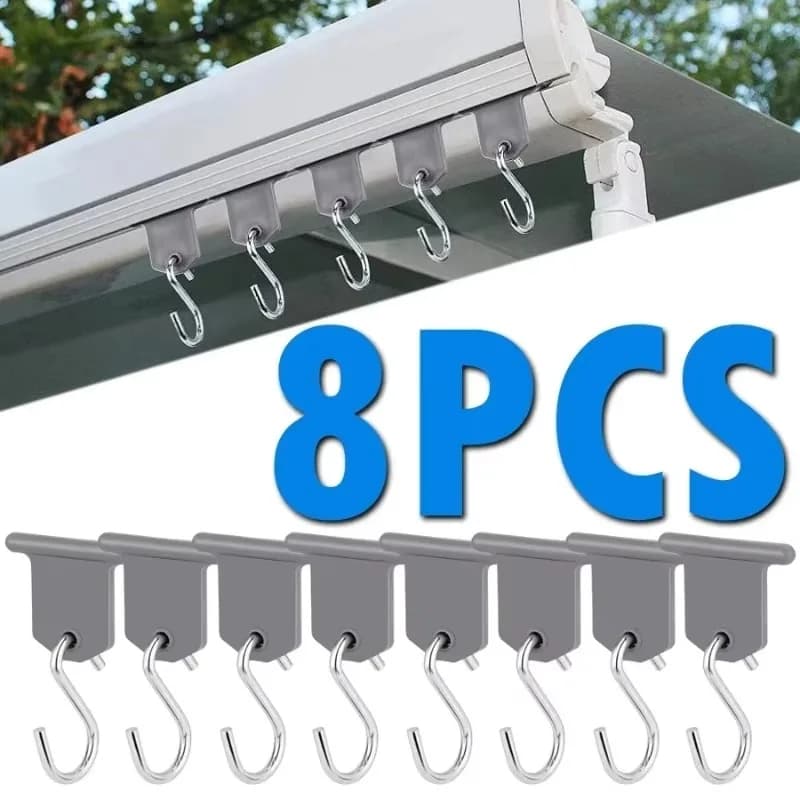 8 Piece S Shaped Camping Tent Hooks Clip for Motorhome Tents Light Hooks with Wheels for Motorhome Accessories