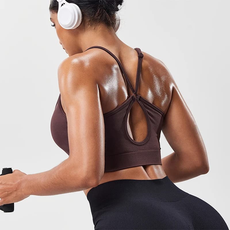 Women Hollow Back Adjustable Strap Sports Bra Breathable Mesh U Neck Yoga Crop Top Support Fitness Workout Tank