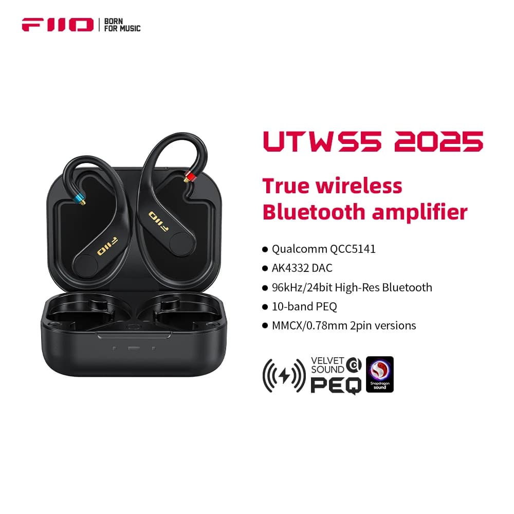 FiiO UTWS5 2025 Bluetooth True Wireless Headset and Headphone Amplifier for IEM, High Resolution LDAC 96kHz/24bit -MMCX/0,78 2 pins