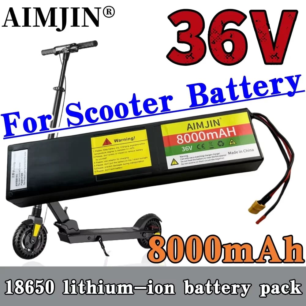 36V 8000mAh 10S3P Lithium Ion Rechargeable Battery with 42V Charger 2A suitable for battery electric scooter XT60 + plug JST