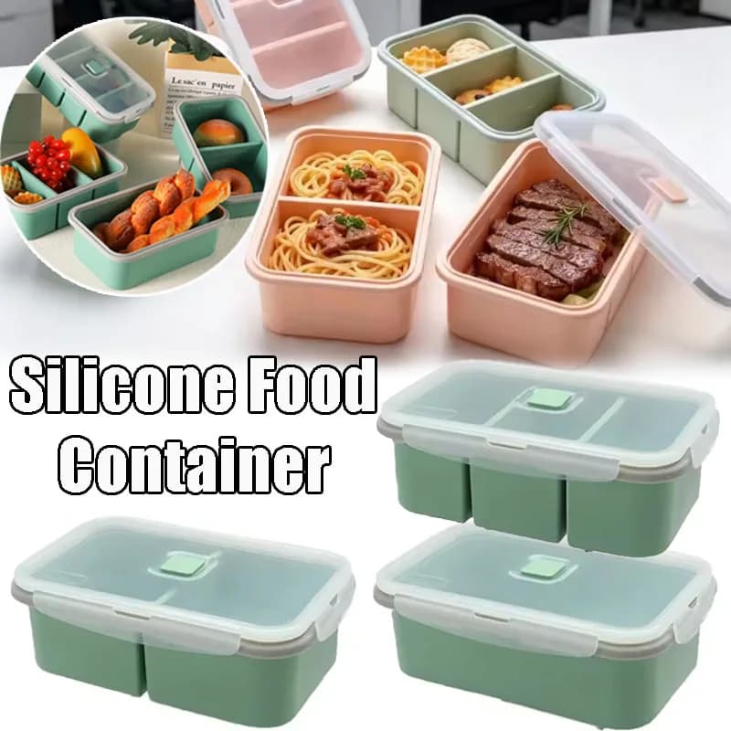 Contenitore Bento in Silicone per Microonde, Grande Scatola Porta Alimenti Divisa con Tazza per Zuppa, Ciotola Riutilizzabile per Preparazione Pasti