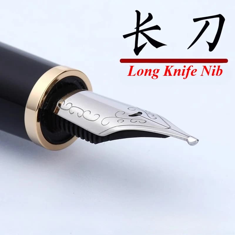 Stacked Nib Long Knife Durable Pen 3.0mm Extra Large Silver Iridium Fountain Pen for Adult Calligraphy Practice Artistic Writing