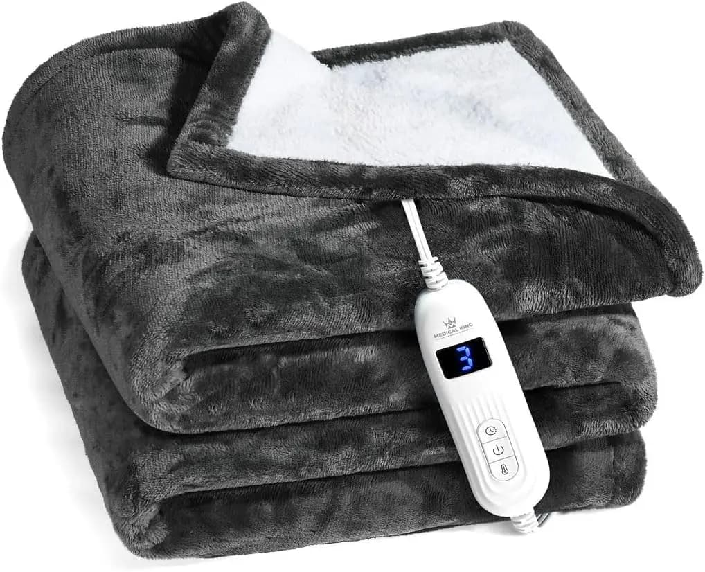 Coperta riscaldata lavabile in lavatrice, riscaldamento rapido con 10 impostazioni e spegnimento automatico, morbido e confortevole (grigio, 50x60)