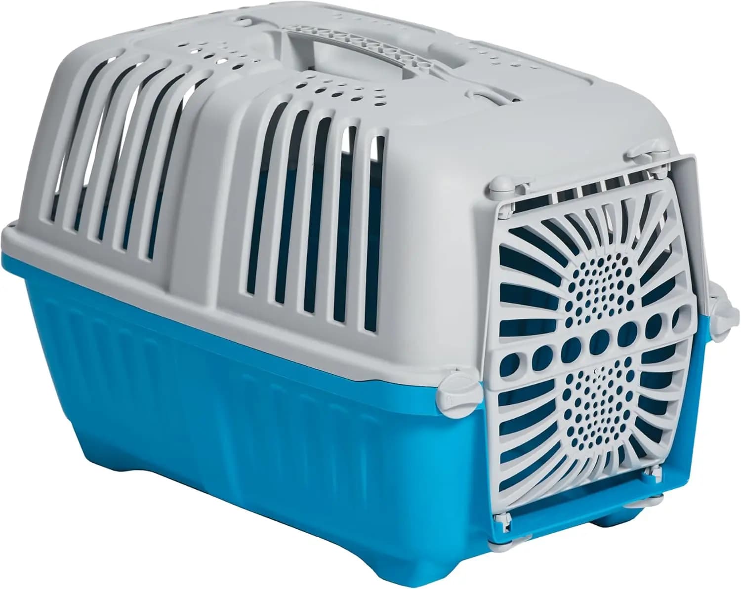 Trasportino da Viaggio per Piccoli Animali, Gabbia Rigida per Cani e Gatti con Maniglia, Design Ventilato, Porta Resistente, Facile Montaggio, 19 Pollici Blu