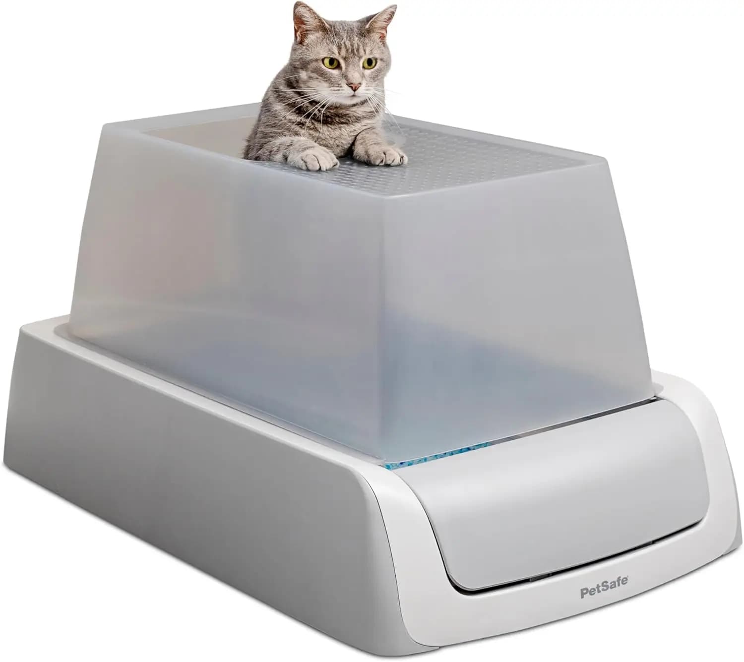 Lettiera per gatti con ingresso superiore autopulente automatica con monitor sanitario e vassoio in cristallo