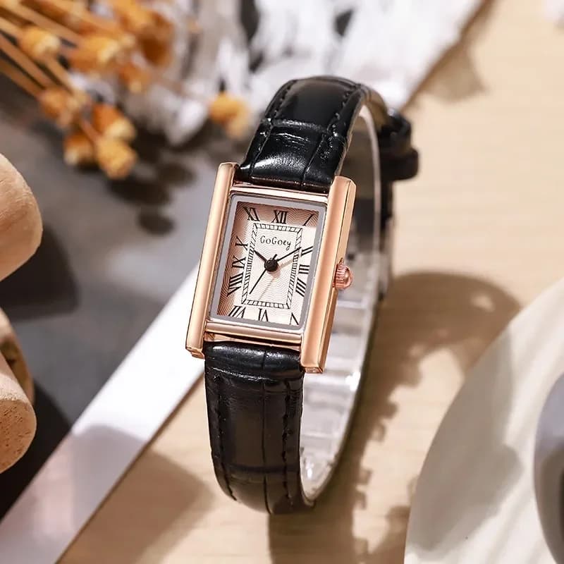 Famous Brand Women's Watch Quartz Watch with Fashion Leather Strap Versatile Wrist Watch with Luxury Rectangular dial with Roman Numerals