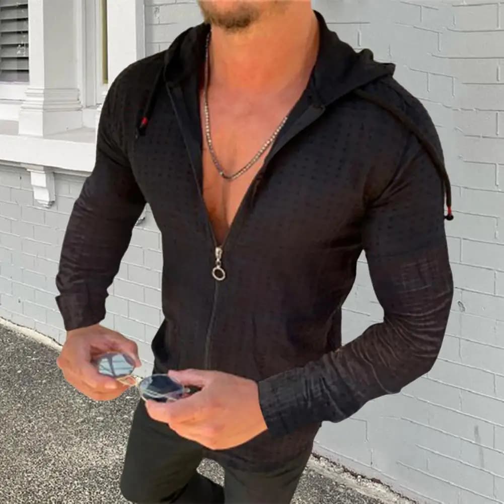 Camicia da uomo in misto cotone T-shirt con cappuccio scozzese con zip per uomo T-shirt cardigan stile hop con maniche lunghe Streetwear da indossare