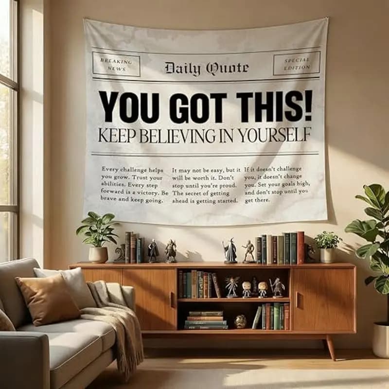 VIKAMA "You Can Do It" Newspaper Style Inspirational Tapestry Retro Quotes Wall Hanging Bedroom Study Home Decoration