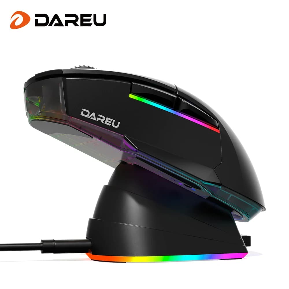 DAREU Mouse da gioco per PC 12000 DPI RGB Tri-mode Mouse wireless Bluetooth Sensore ottico con dock di ricarica per giocatori