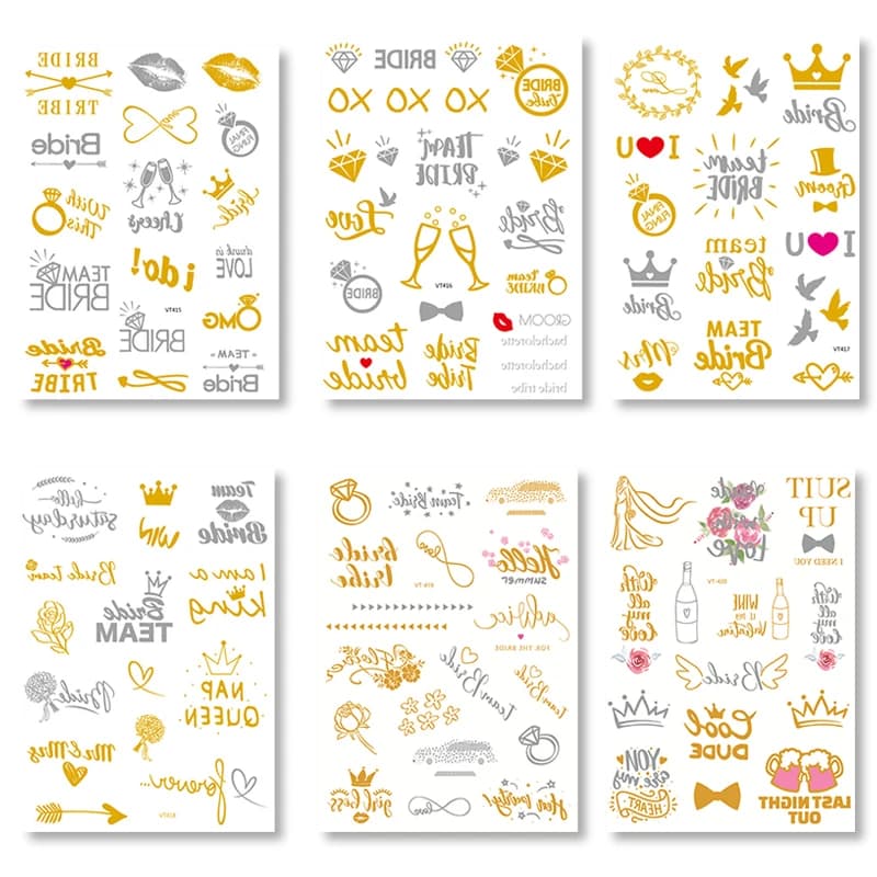 21cm *15cm Bride To Be Bachelorette Party Team Bride Bridesmaid Tribe Temporary Tattoo Golden Silver Sticker Wedding Supplies