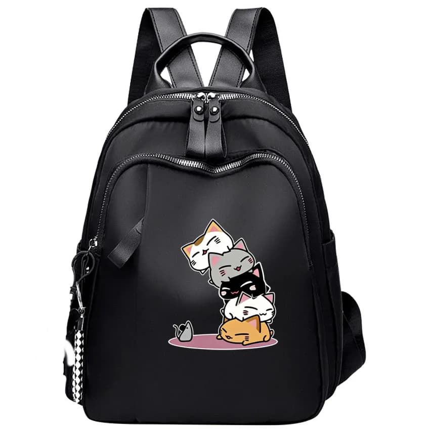 Zaino Classico da Donna, Borse Scolastiche alla Moda, Zaini Quotidiani Femminili, Carini Zaini con Stampa Cartoon di Gatti a Piramide