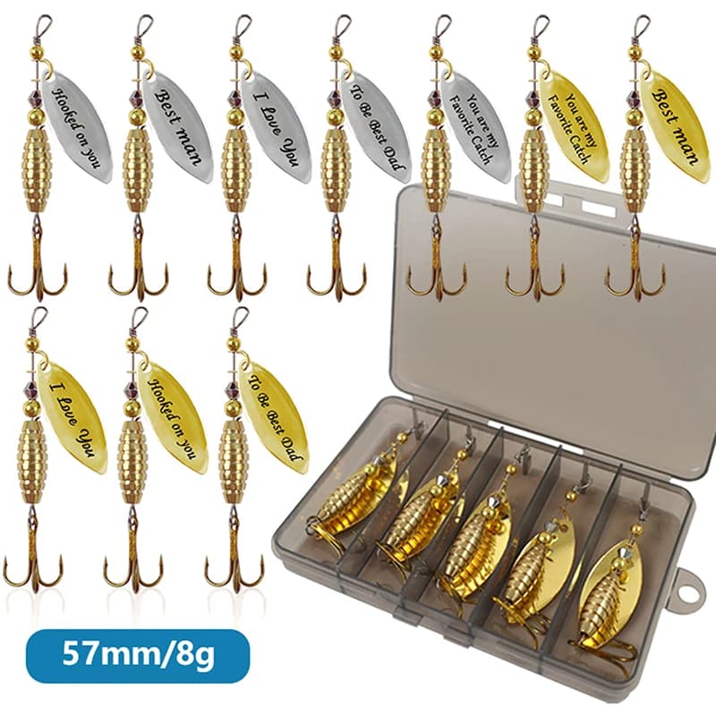 Set di 5/10 Esche Metalliche Rotanti per Pesca, Esche con Paillettes e Ami da Pesca, Set di Attrezzatura da Pesca, Regalo Perfetto per le Vacanze
