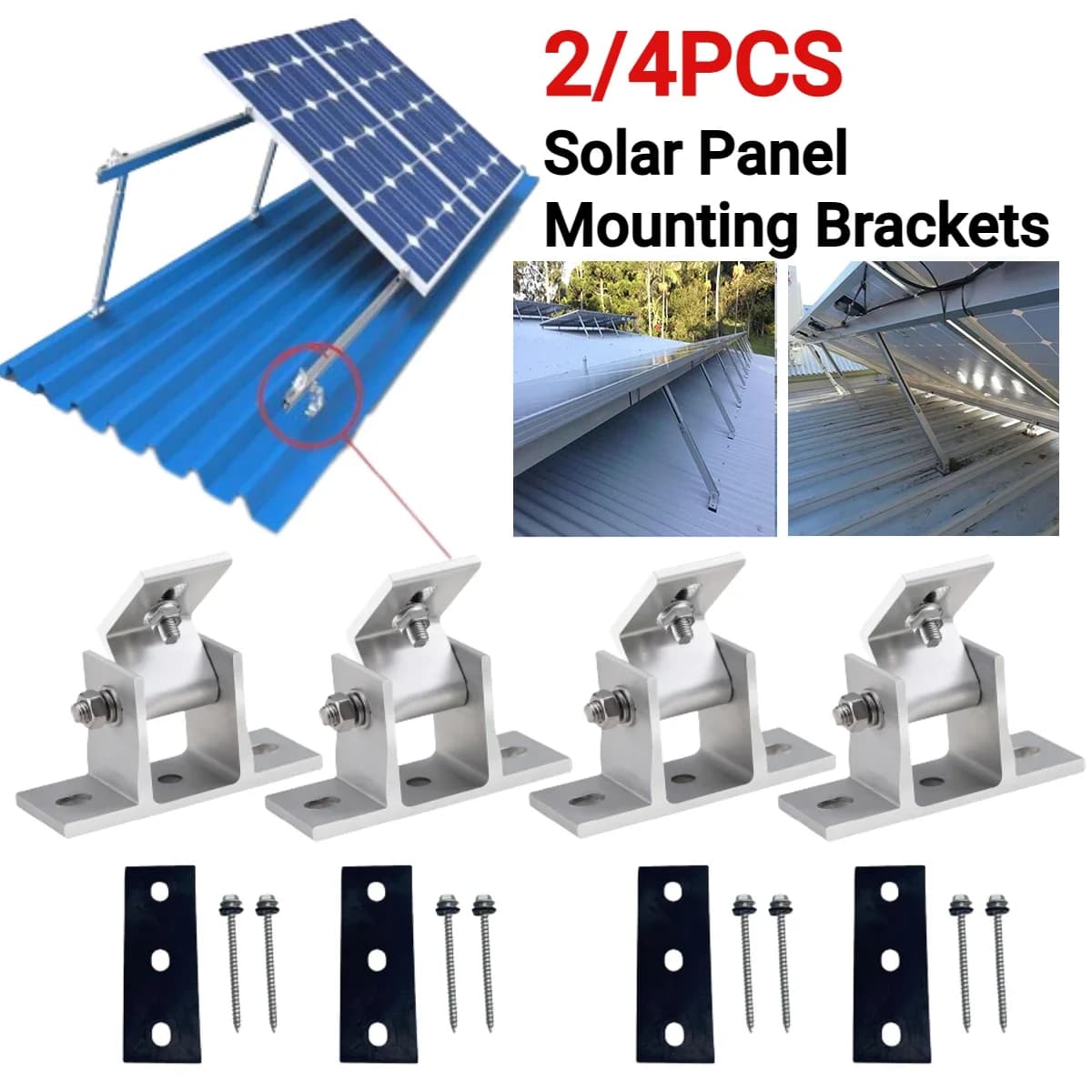 4/2PCS staffa di montaggio del pannello solare angolo regolabile supporto per montaggio sul tetto piatto staffa per pannello solare in alluminio accessori per pannelli solari