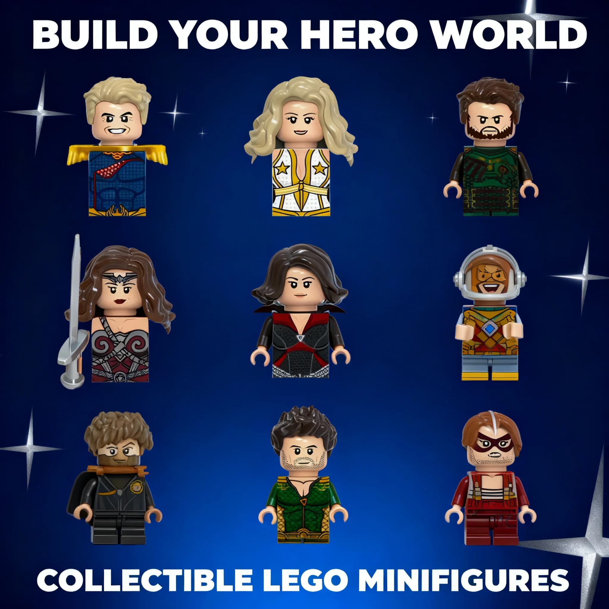 Set di Blocchi da Costruzione MOC Homelander, Soldier Boy, Starlight, A-Train, Queen Maeve, Deep Crimson, Countess, Stormfront