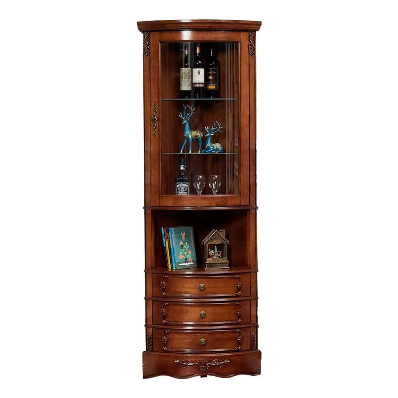 Produttore di mobili in legno massello OEM Vetrina per porta in vetro con cassetti Armadietto per vino da soggiorno Vetrina in legno