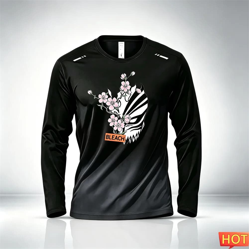 Anime Pattern Men's Long Sleeve T-shirt Autumn Men's Fitness Gradient T-shirt Elastic Training Sports T-shirt Gym men's clothing