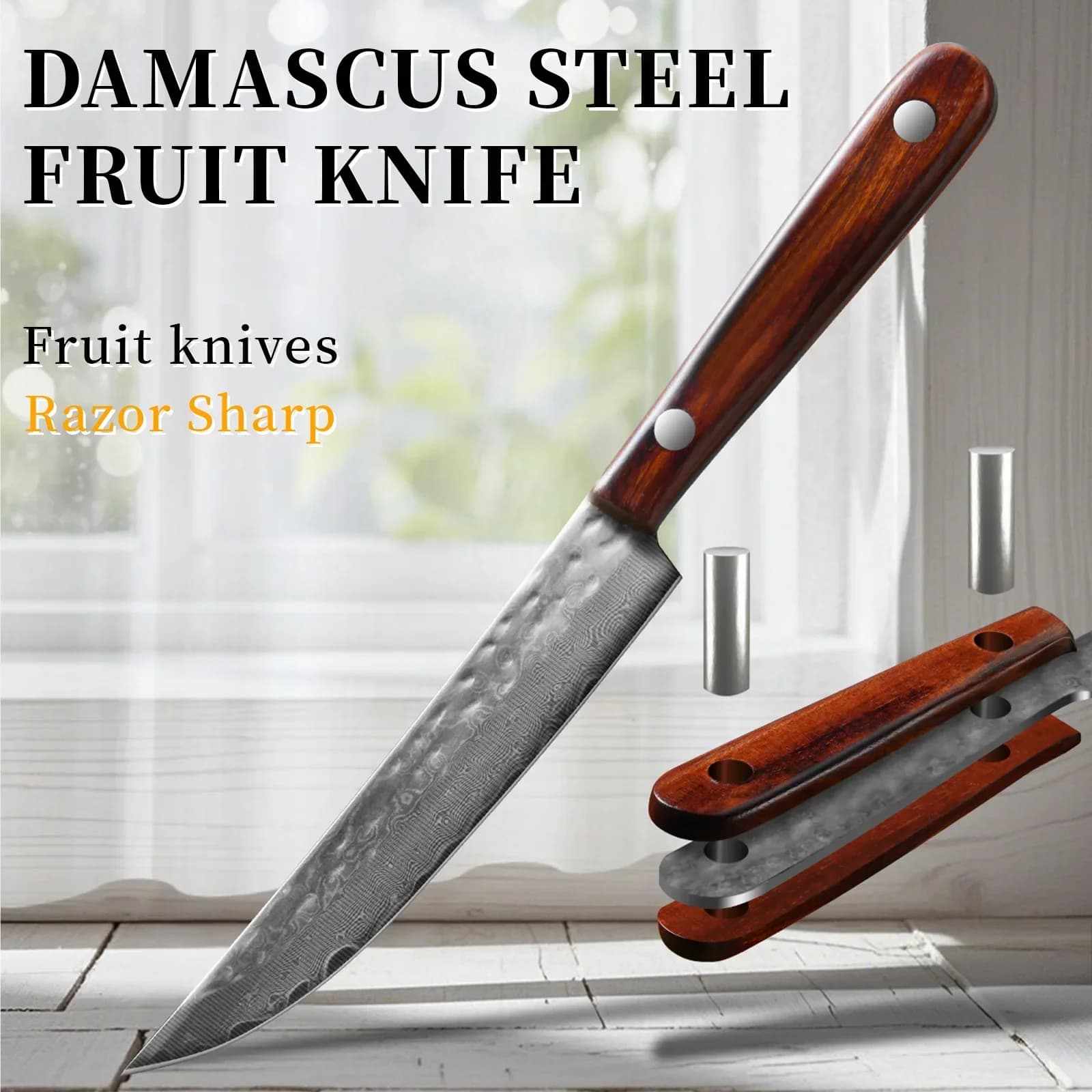 Damascus steel fruit knife forged fruit knife sharp fruit knife for peeling potatoes Solid wood handle Taglierina Kitchen tool