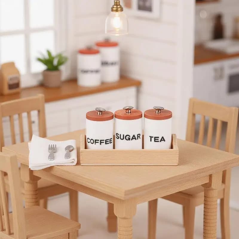 1/12 Dollhouse Kitchen Spice Jars Set Miniature Tea Coffee Sugar with Lids