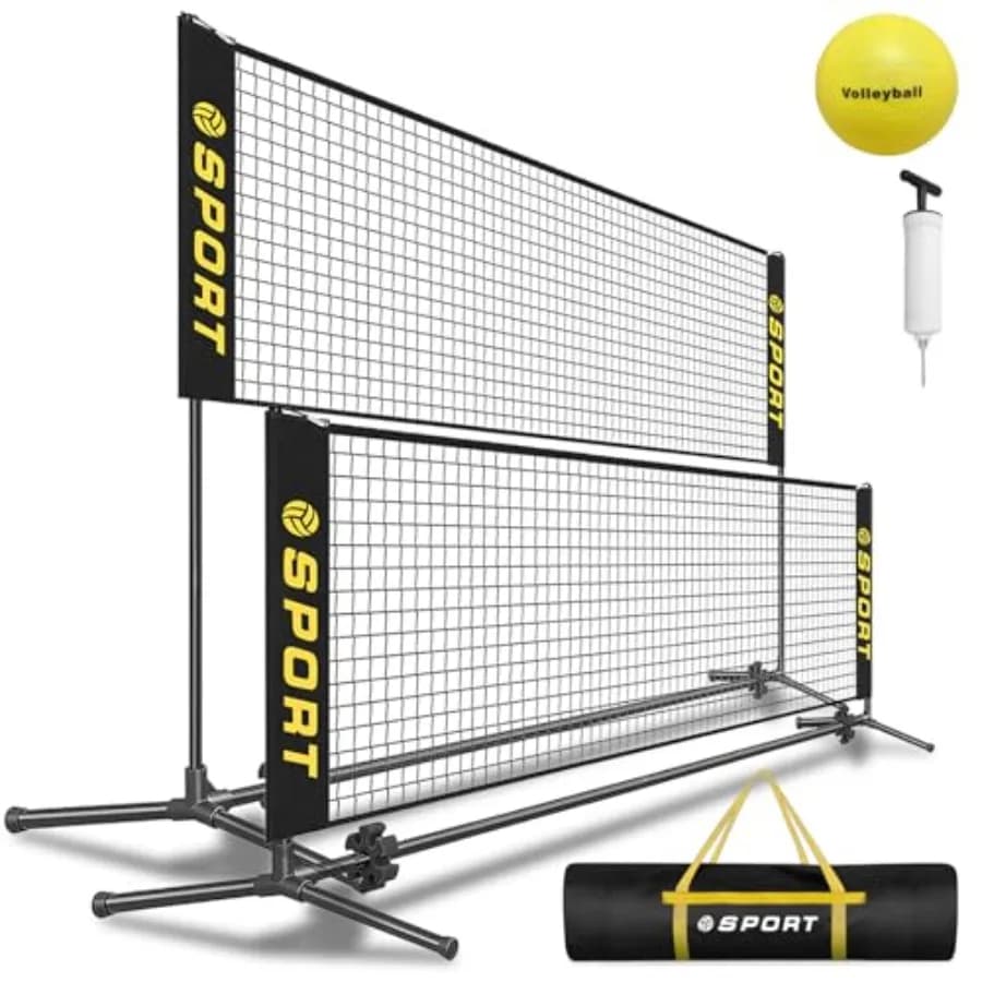 Set di Attrezzature per Rete da Pallavolo Portatile Mini da 10 Piedi con Pompa in Gomma e Borsa per il Trasporto. Altezza Regolabile da 2,7 a 5,1 Piedi.