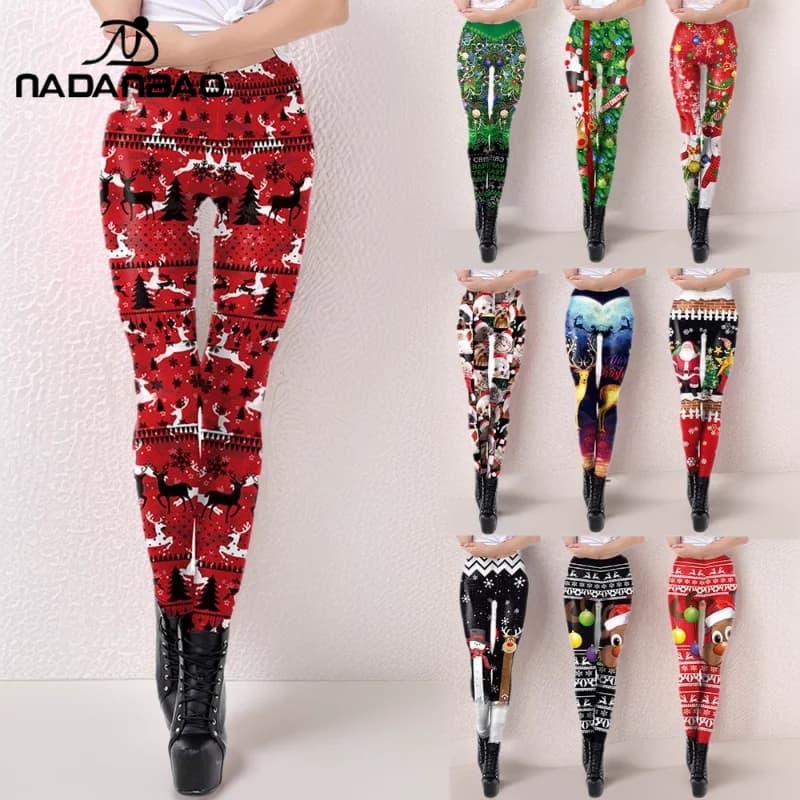 Nadanbao Leggings con stampa pupazzo di neve cervo natalizio da donna Pantaloni natalizi con grafica di Babbo Natale Pantaloni sportivi da palestra estivi Pantaloni da donna sexy