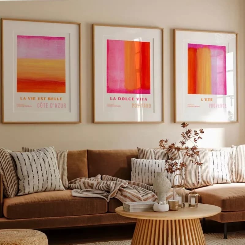 Abstract Pink Orange Art Poster Colour Swoosh Stylish Modern Canvas Painting Bedroom Avant-Garde Decorative Frameless Wall Ar