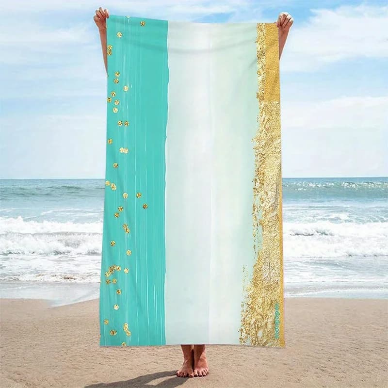 Telo mare: con motivo oro e acqua, protezione solare e antivento, adatto per piscina, campeggio, viaggi, coperta da viaggio
