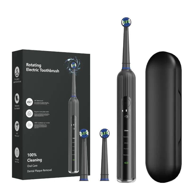 Rotating electric toothbrush with sonic vibration, multimodal cleaning, dental care, convenient wireless charging